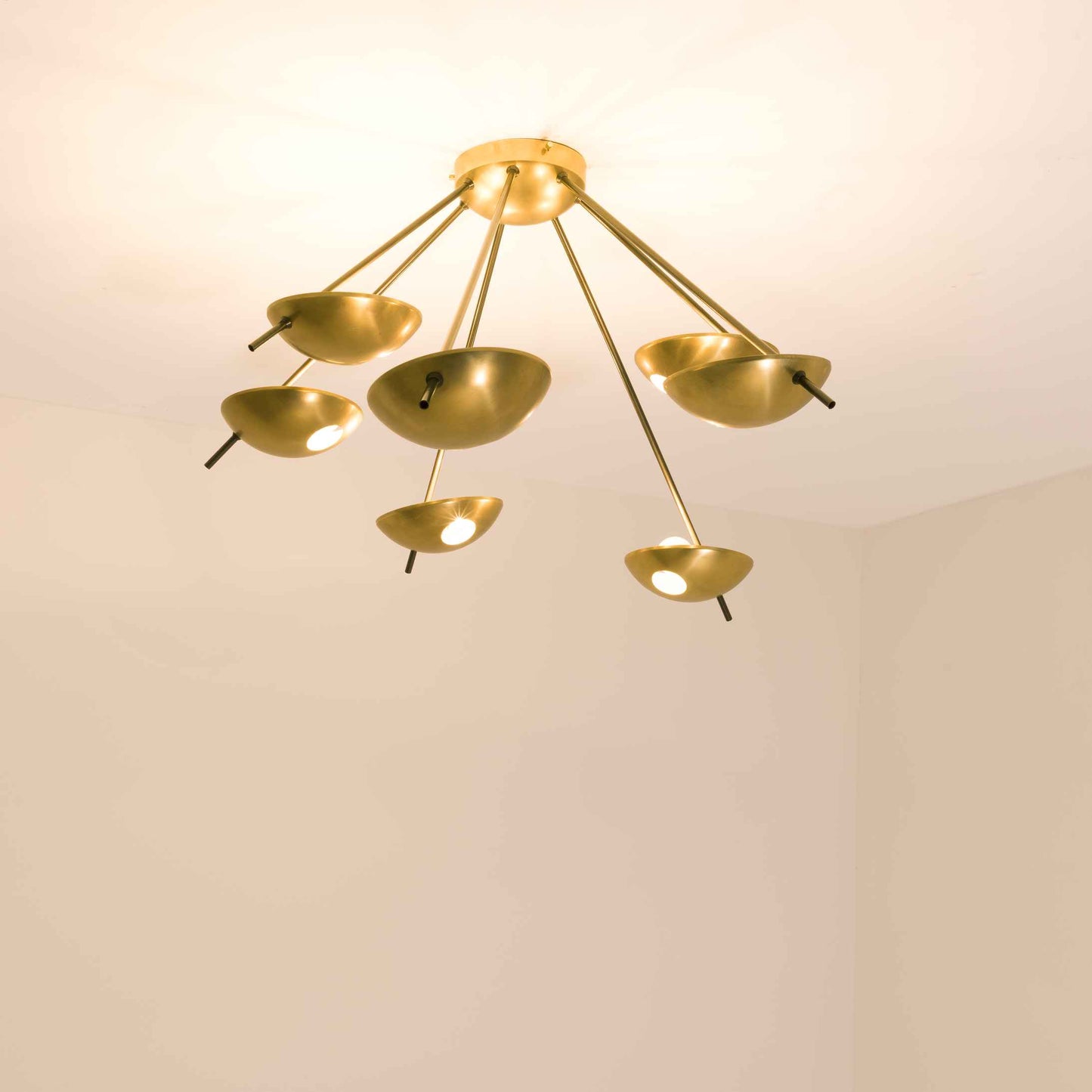 Design for Macha Helios Septem II Ceiling or Wall-Mounted Blackened Seven-Armed Brass Lamp