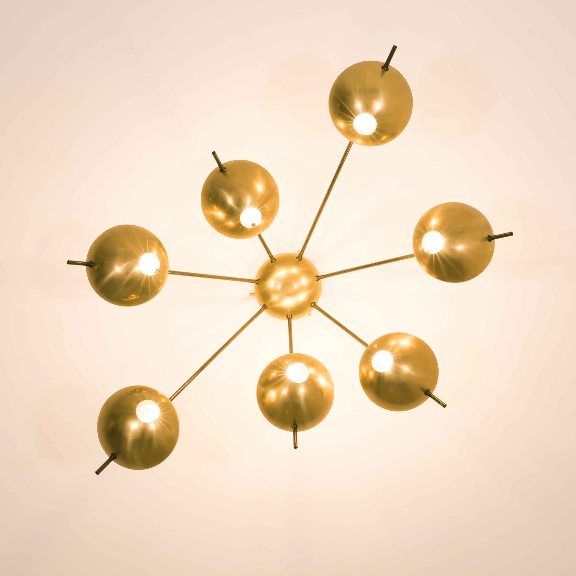 Design for Macha Helios Septem II Ceiling or Wall-Mounted Unpolished Lucid Seven-Armed Brass Lamp