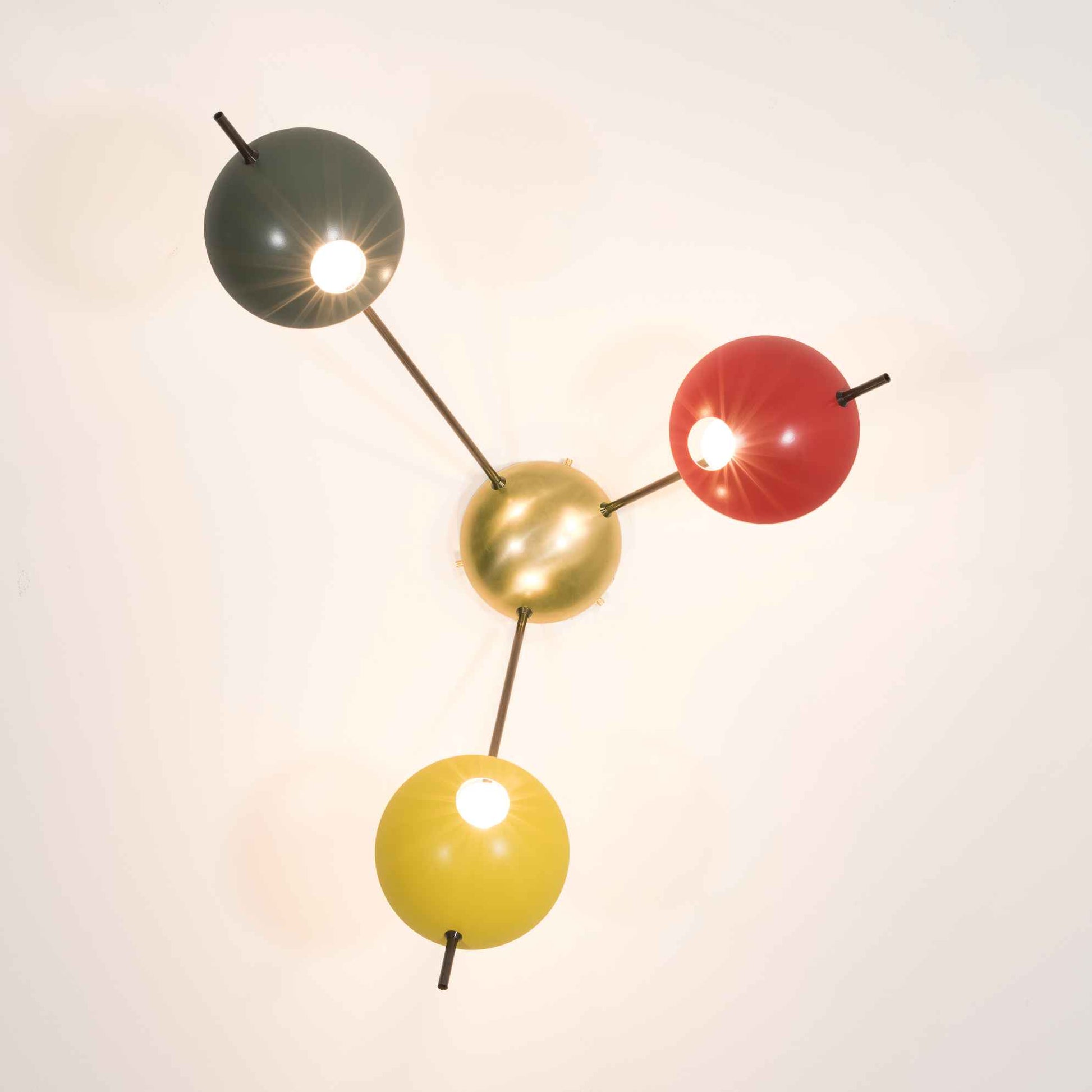 Design for Macha Helios Tribus I Ceiling or Wall-Mounted Bronze Three-Armed Brass Lamp