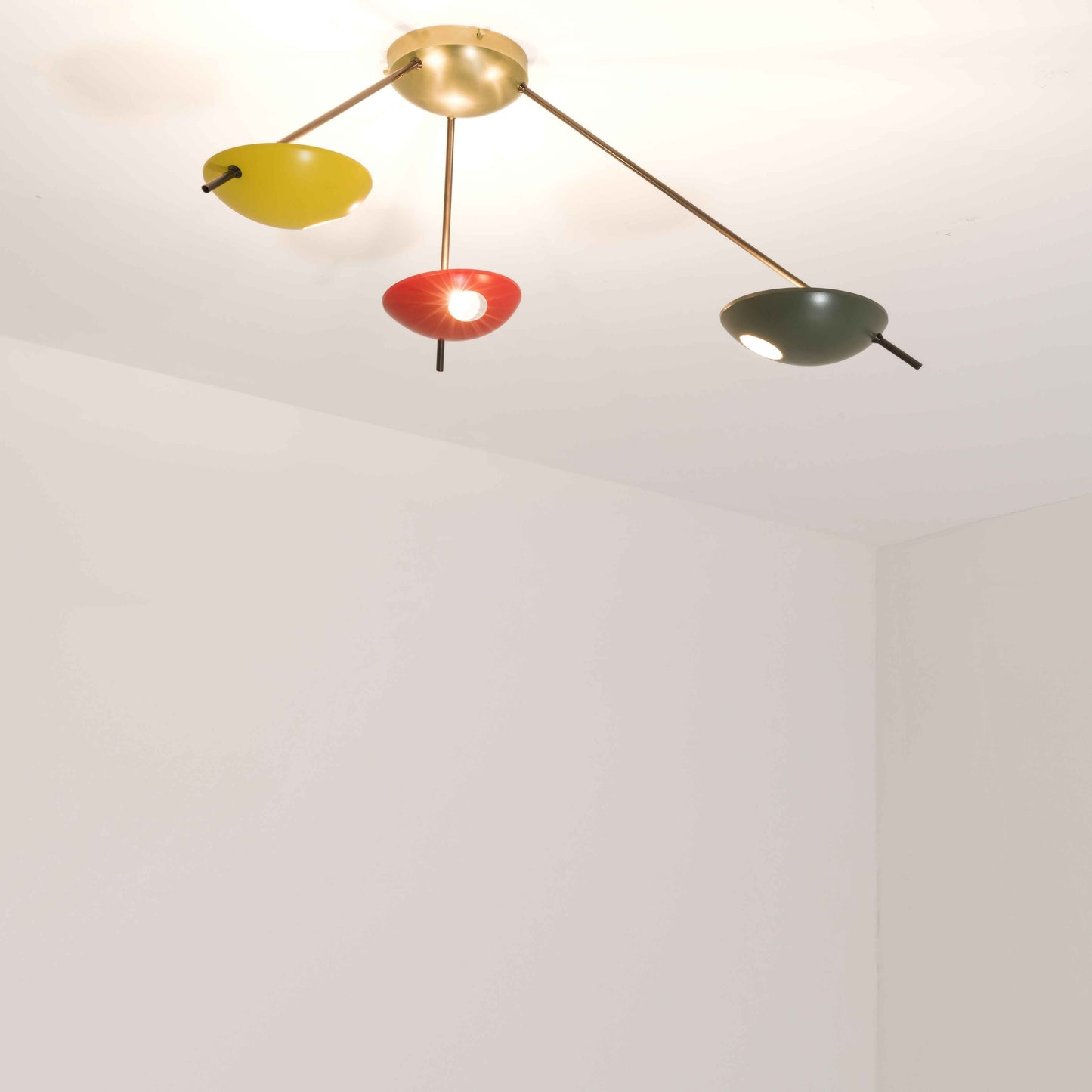Design for Macha Helios Tribus I Ceiling or Wall-Mounted Chromed Lucid Three-Armed Brass Lamp