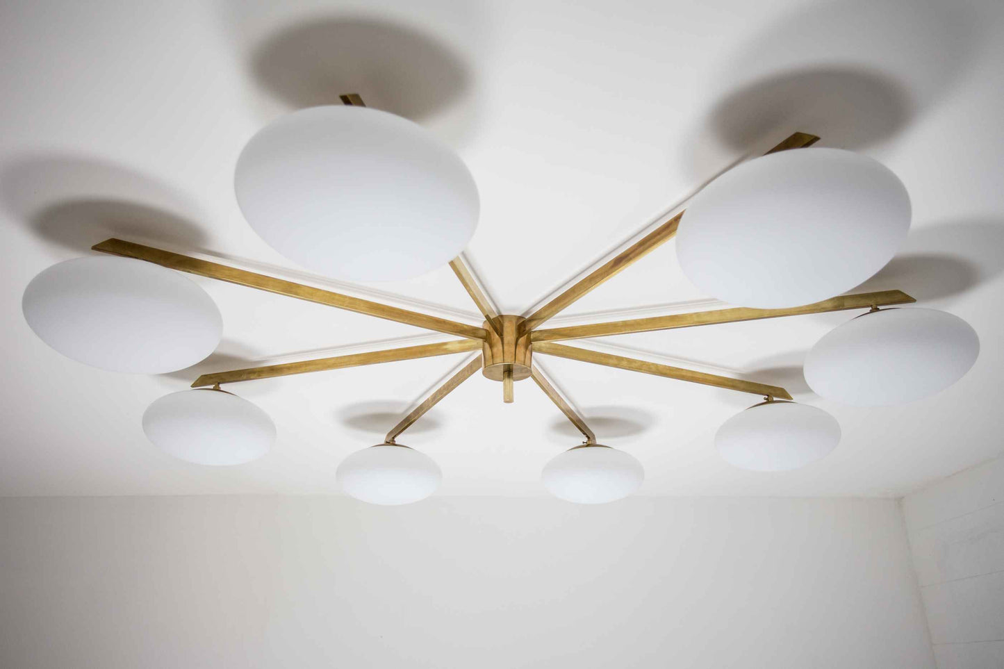 Design for Macha Stella Canopy Ceiling or Wall-Mounted Chromed Lucid Eight-Armed Brass Lamp