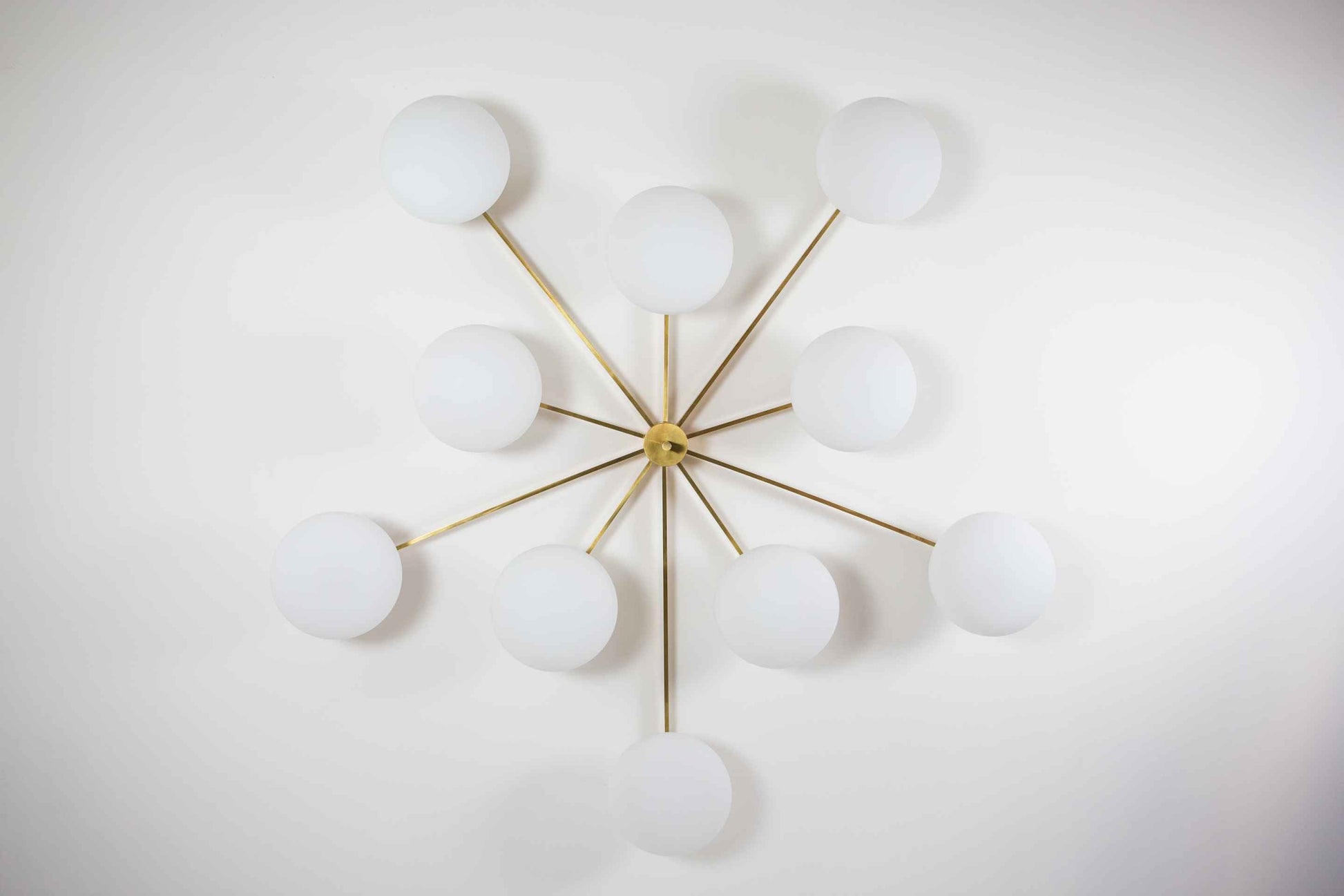 Design for Macha Stella Cosmos Ceiling or Wall-Mounted Polished Brushed Ten-Armed Brass Lamp