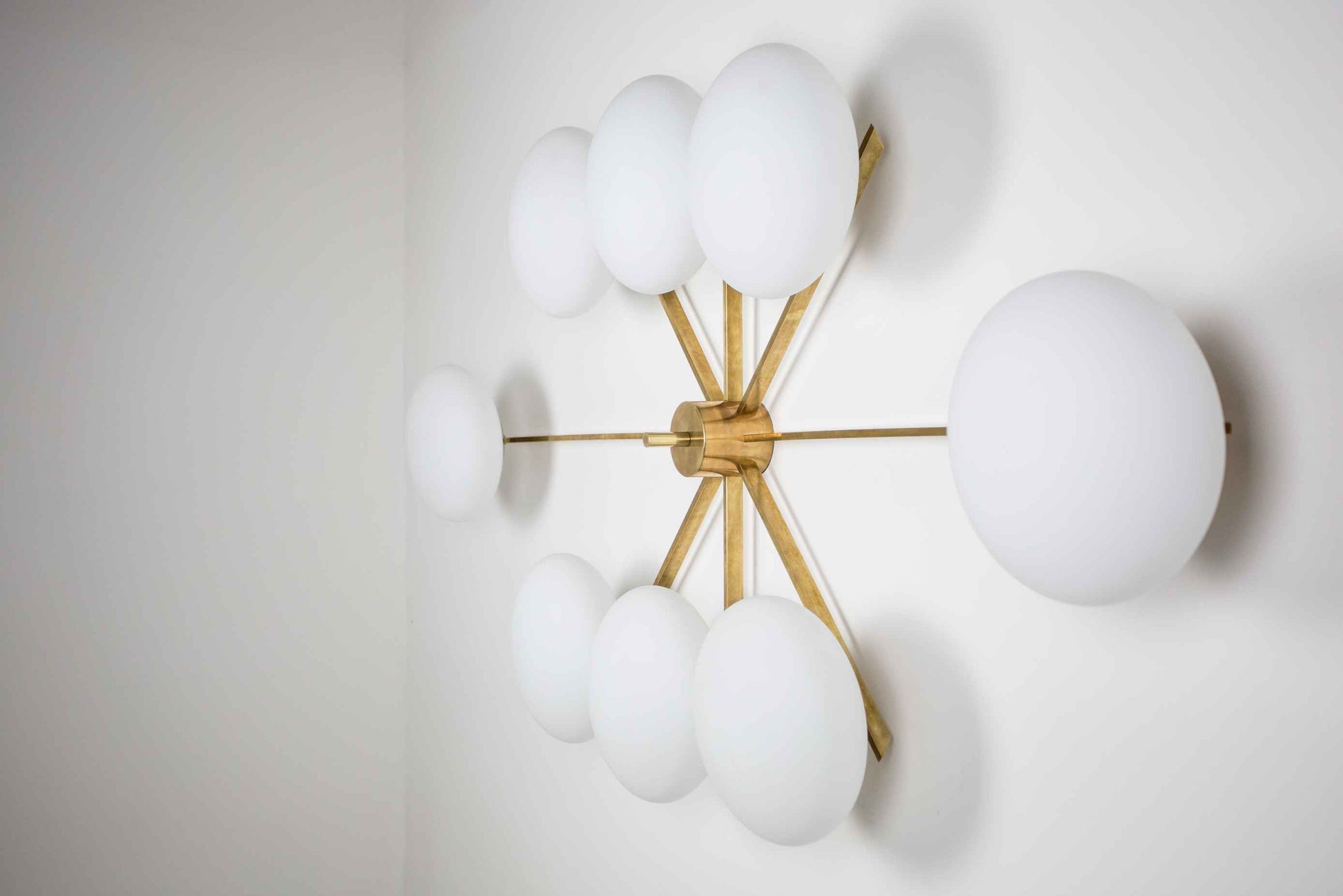 Design for Macha Stella Evening Ceiling or Wall-Mounted Unpolished Balanced Eight-Armed Brass Lamp
