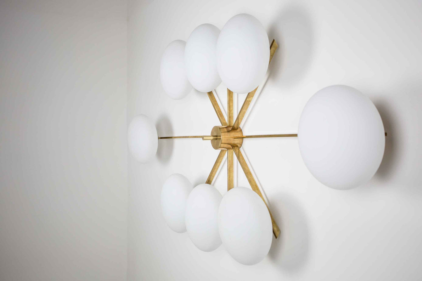 Design for Macha Stella Evening Ceiling or Wall-Mounted Unpolished Opaque Eight-Armed Brass Lamp