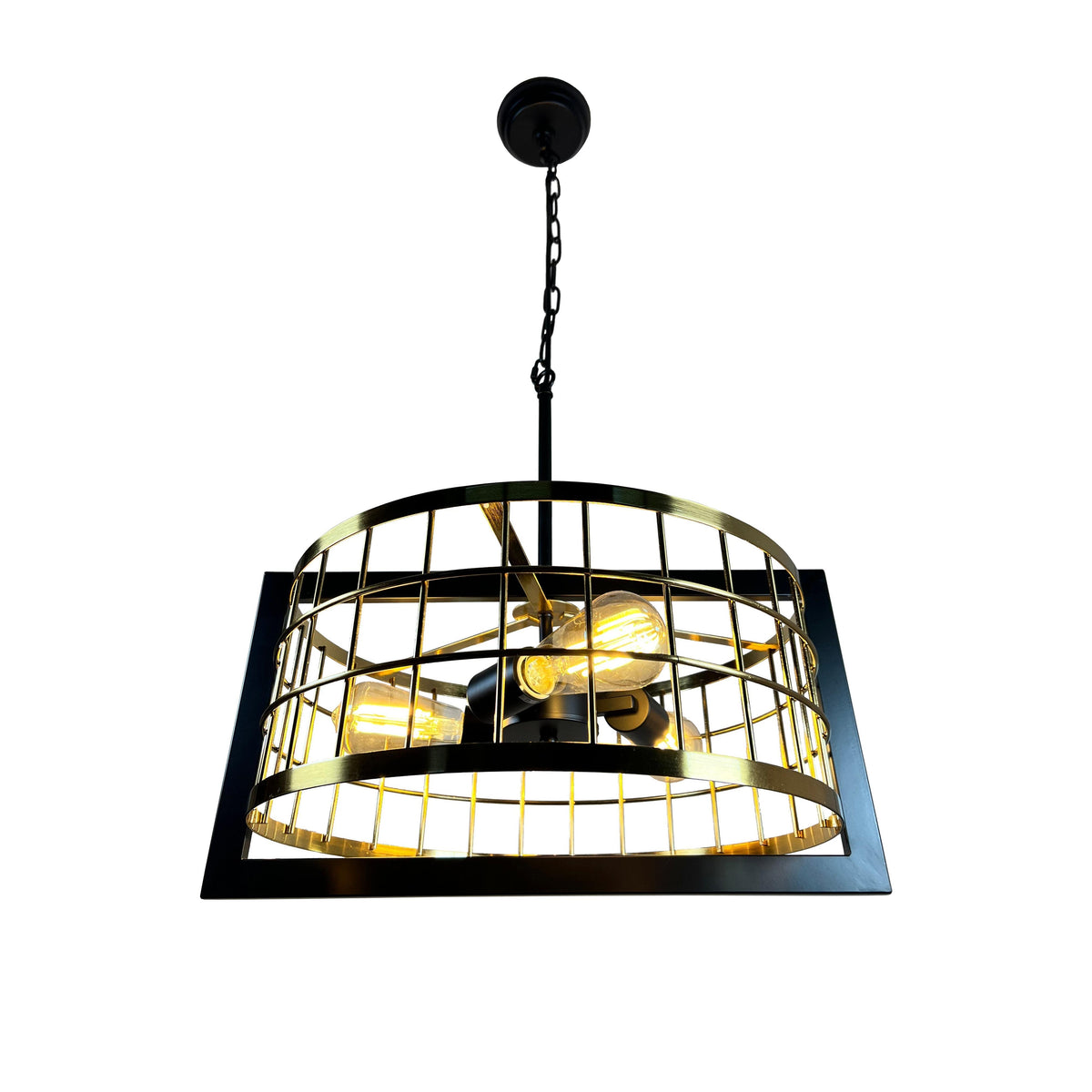 EQ Light Akbal 20" Black & Gold 3-Light Drum Chandelier