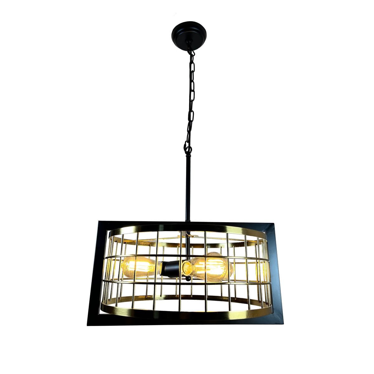 EQ Light Akbal 20" Black & Gold 3-Light Drum Chandelier