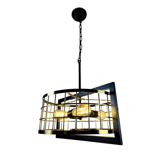 EQ Light Akbal 20" Black & Gold 3-Light Drum Chandelier