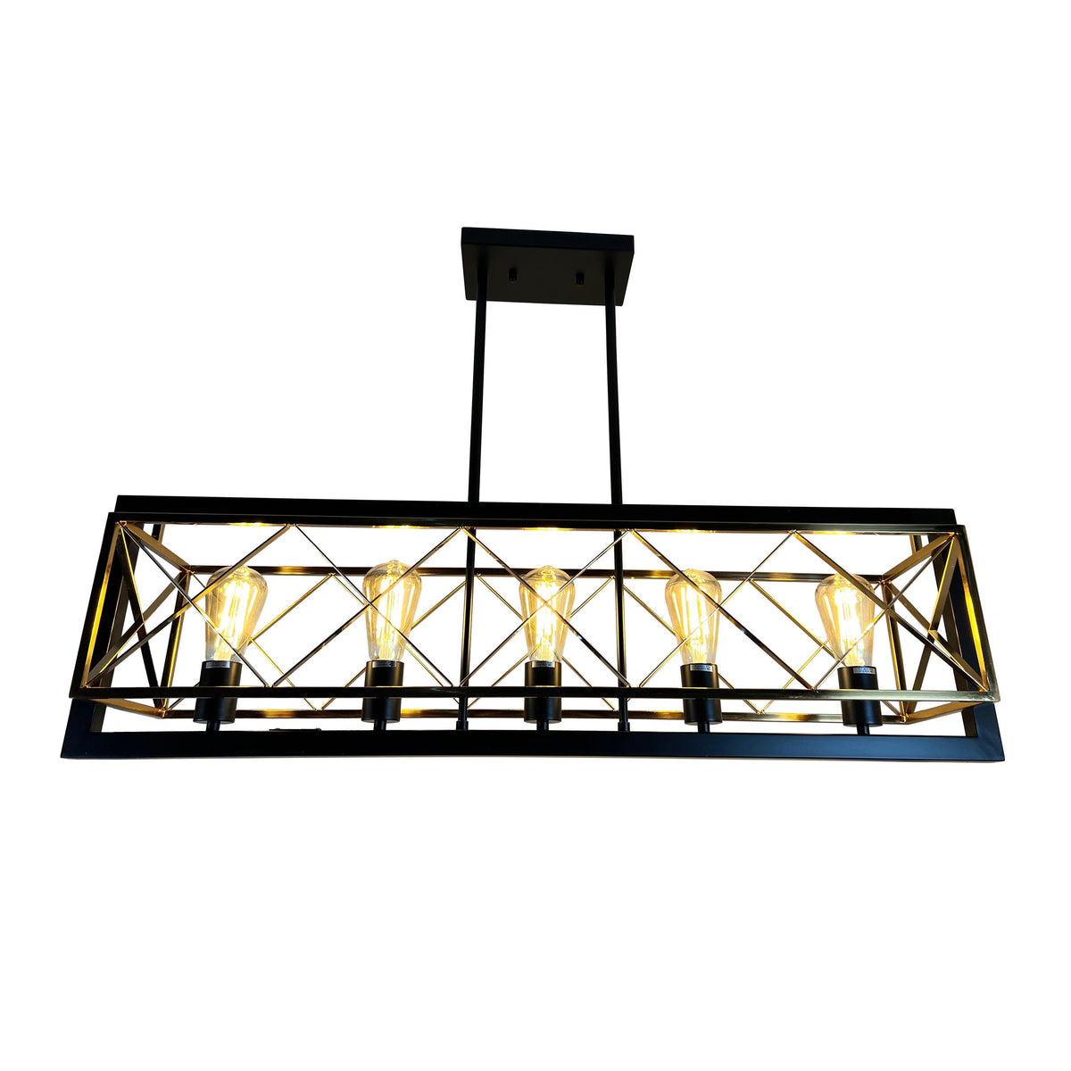 EQ Light Akbal 40" Black & Gold 5-Light Island Pendant