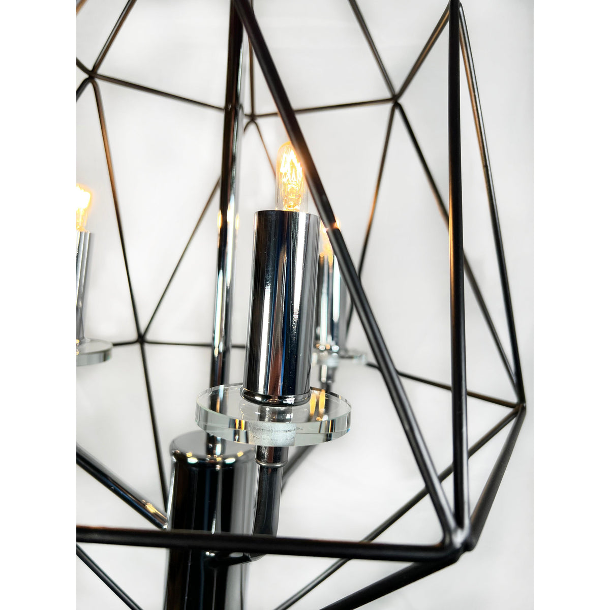 EQ Light Amaite 16" Black & Chrome 3-Light Geometric Chandelier