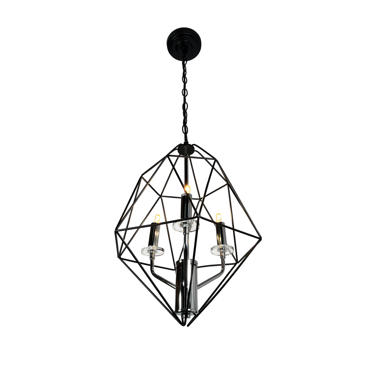 EQ Light Amaite 16" Black & Chrome 3-Light Geometric Chandelier