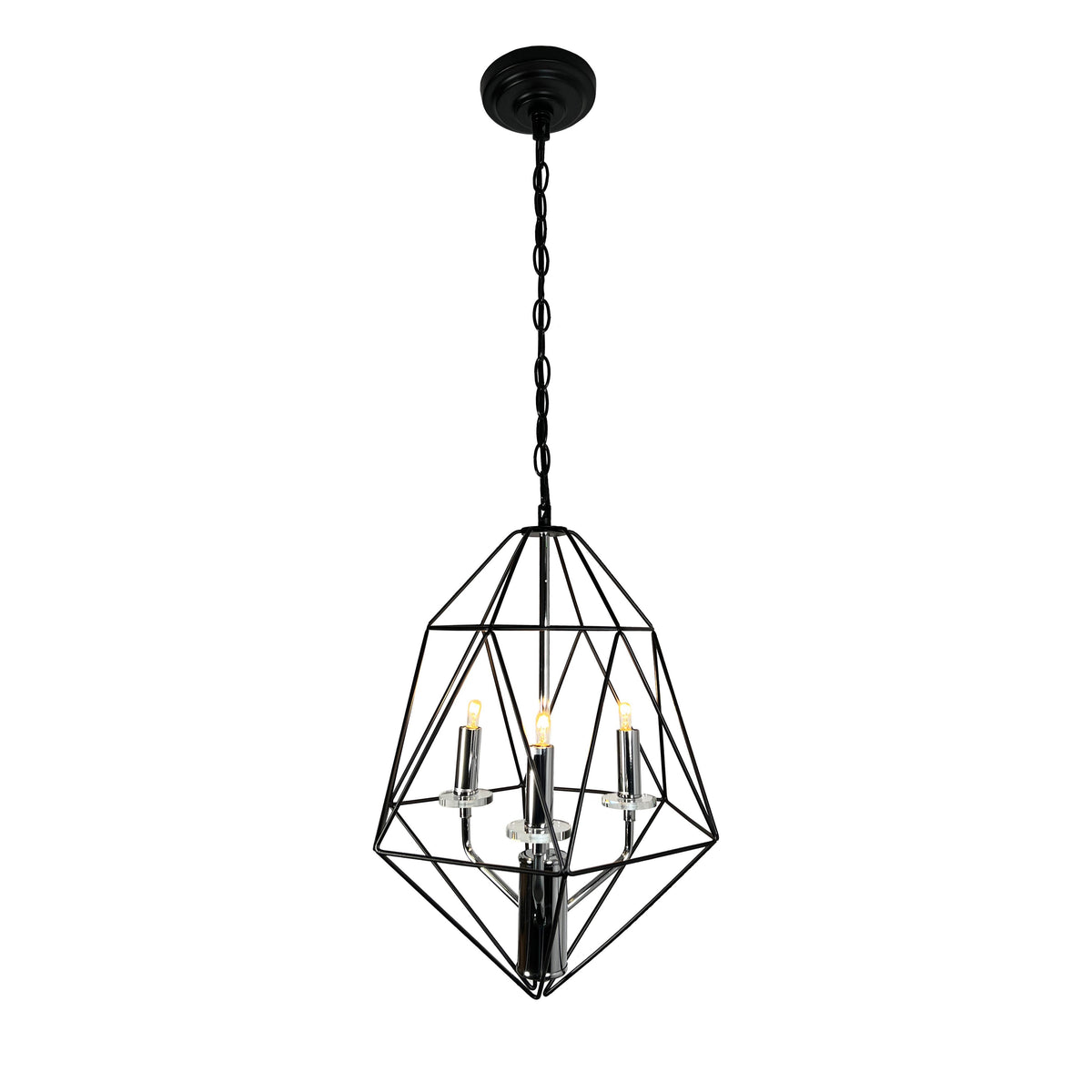 EQ Light Amaite 16" Black & Chrome 3-Light Geometric Chandelier
