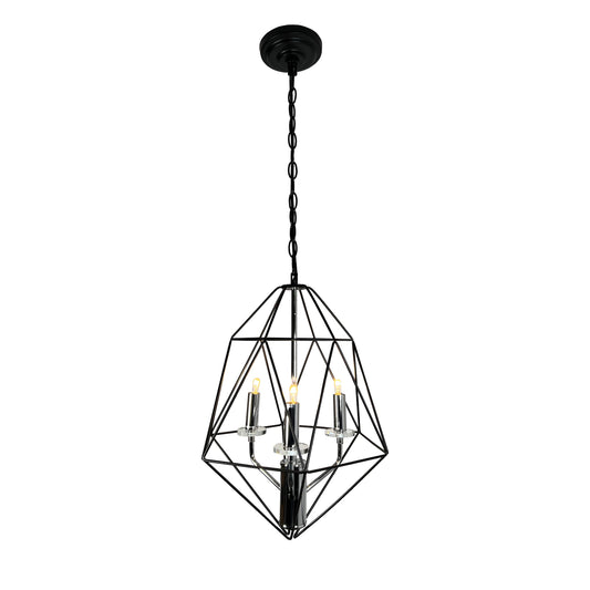 EQ Light Amaite 16" Black & Chrome 3-Light Geometric Chandelier