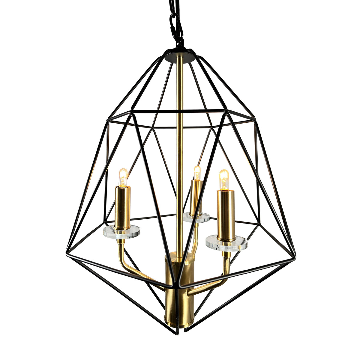 EQ Light Amaite 16" Black & Gold 3-Light Geometric Chandelier