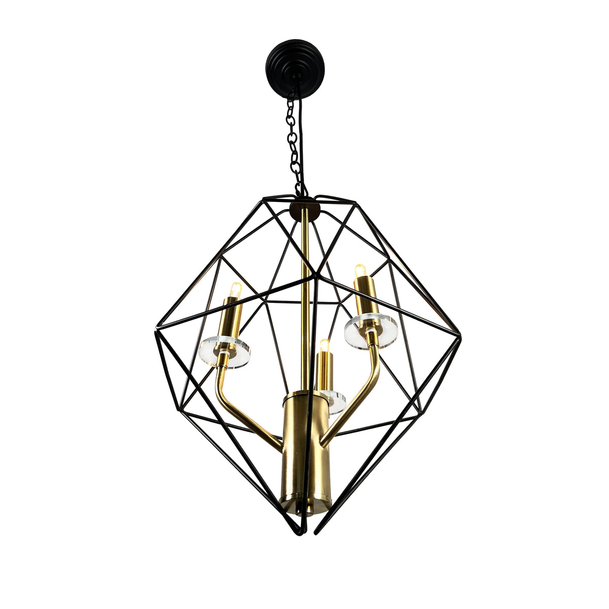 EQ Light Amaite 16" Black & Gold 3-Light Geometric Chandelier