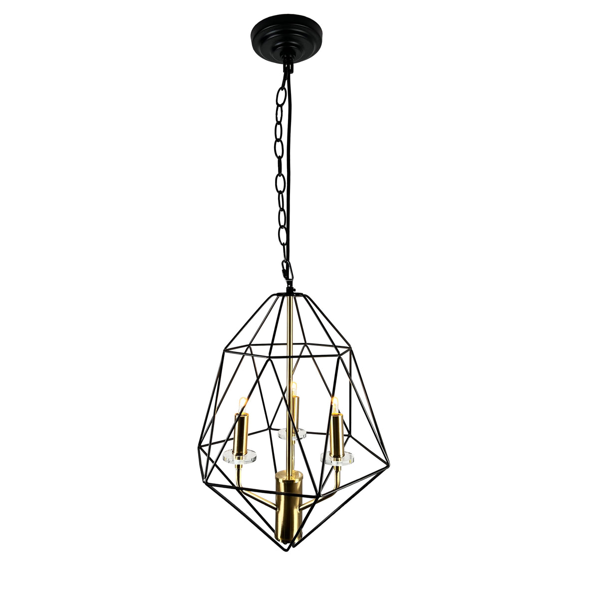 EQ Light Amaite 16" Black & Gold 3-Light Geometric Chandelier