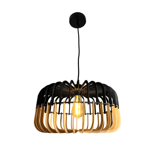 EQ Light Balam 17" Black & Bamboo Geometric Pendant