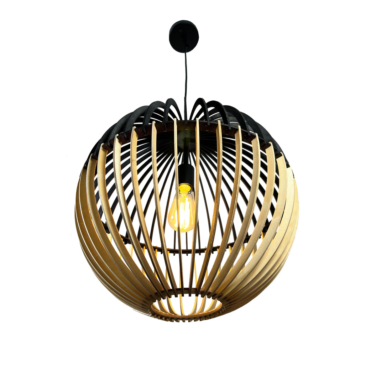 EQ Light Balam 19" Black & Bamboo Globe Pendant