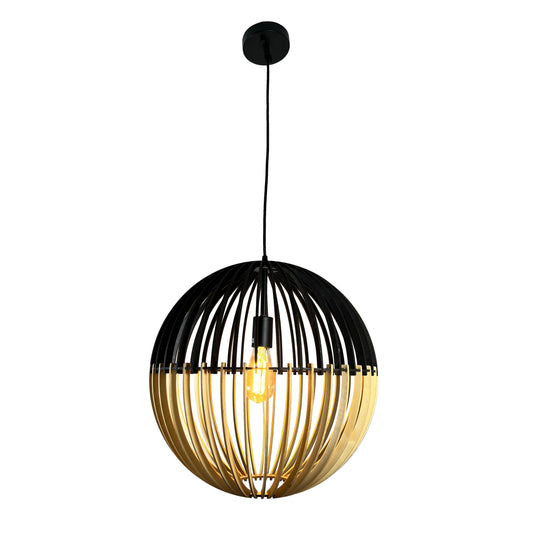 EQ Light Balam 19" Black & Bamboo Globe Pendant