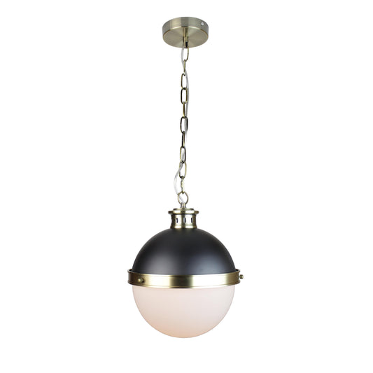 EQ Light Itzen 11" Black & Brass Globe Pendant Light With Glass Shade