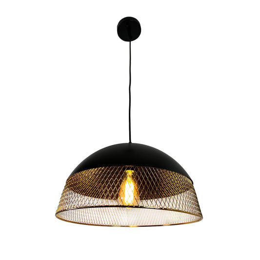 EQ Light Izamal 17" Black Pendant Light With Satin Brass Decorative Metallic Net - Design 01