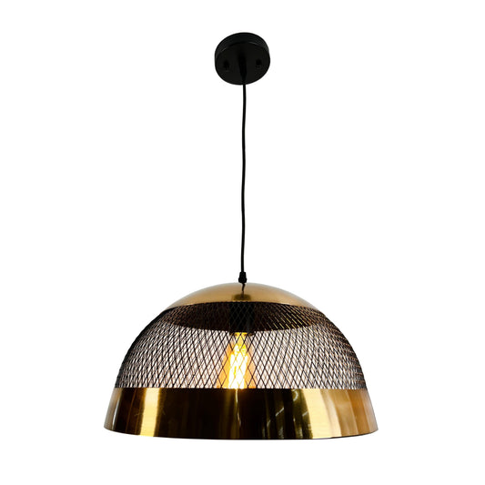 EQ Light Izamal 17" Satin Brass Pendant Light With Black Decorative Metallic Net - Design 02