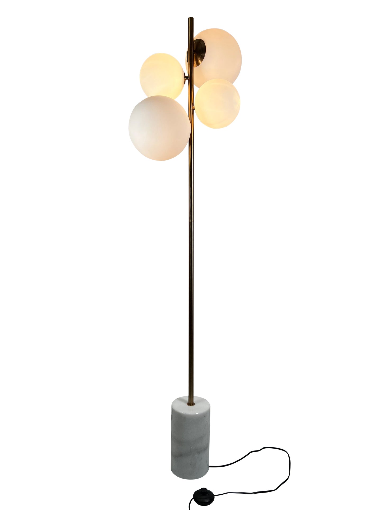 EQ Light Kinich 42" Satin Brass 4-Light Floor Lamp With White Globe Shade