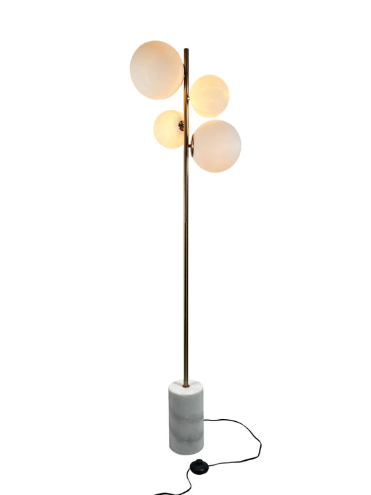 EQ Light Kinich 42" Satin Brass 4-Light Floor Lamp With White Globe Shade