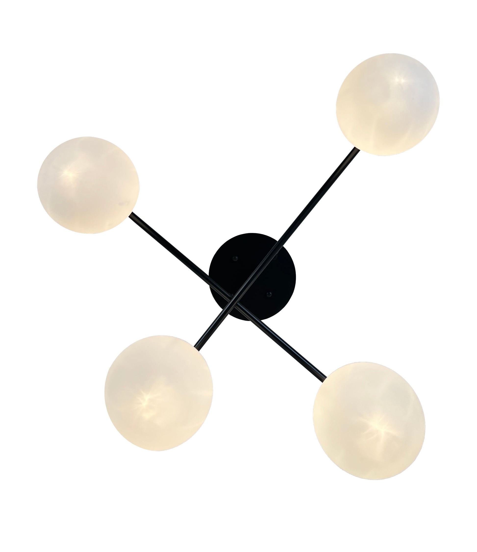 EQ Light Kinich 9" Black 4-Light Semi Flush Mount With White Glass Globes