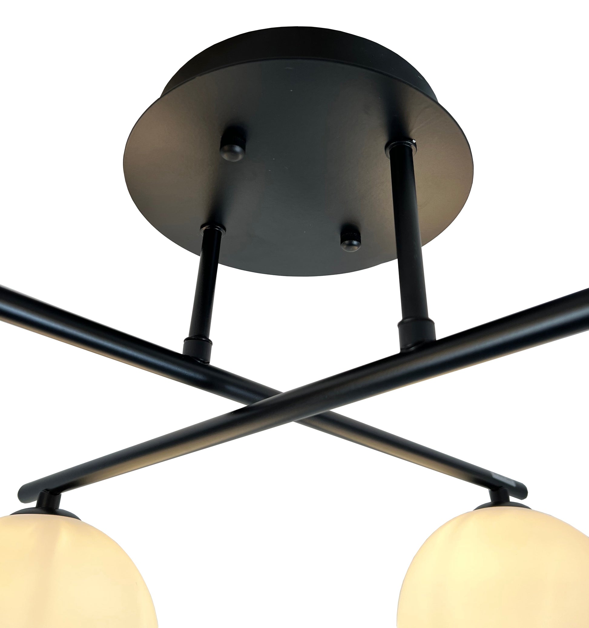 EQ Light Kinich 9" Black 4-Light Semi Flush Mount With White Glass Globes