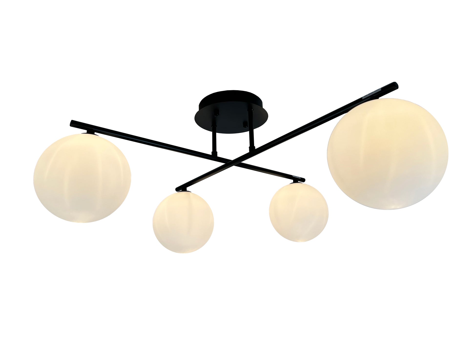 EQ Light Kinich 9" Black 4-Light Semi Flush Mount With White Glass Globes