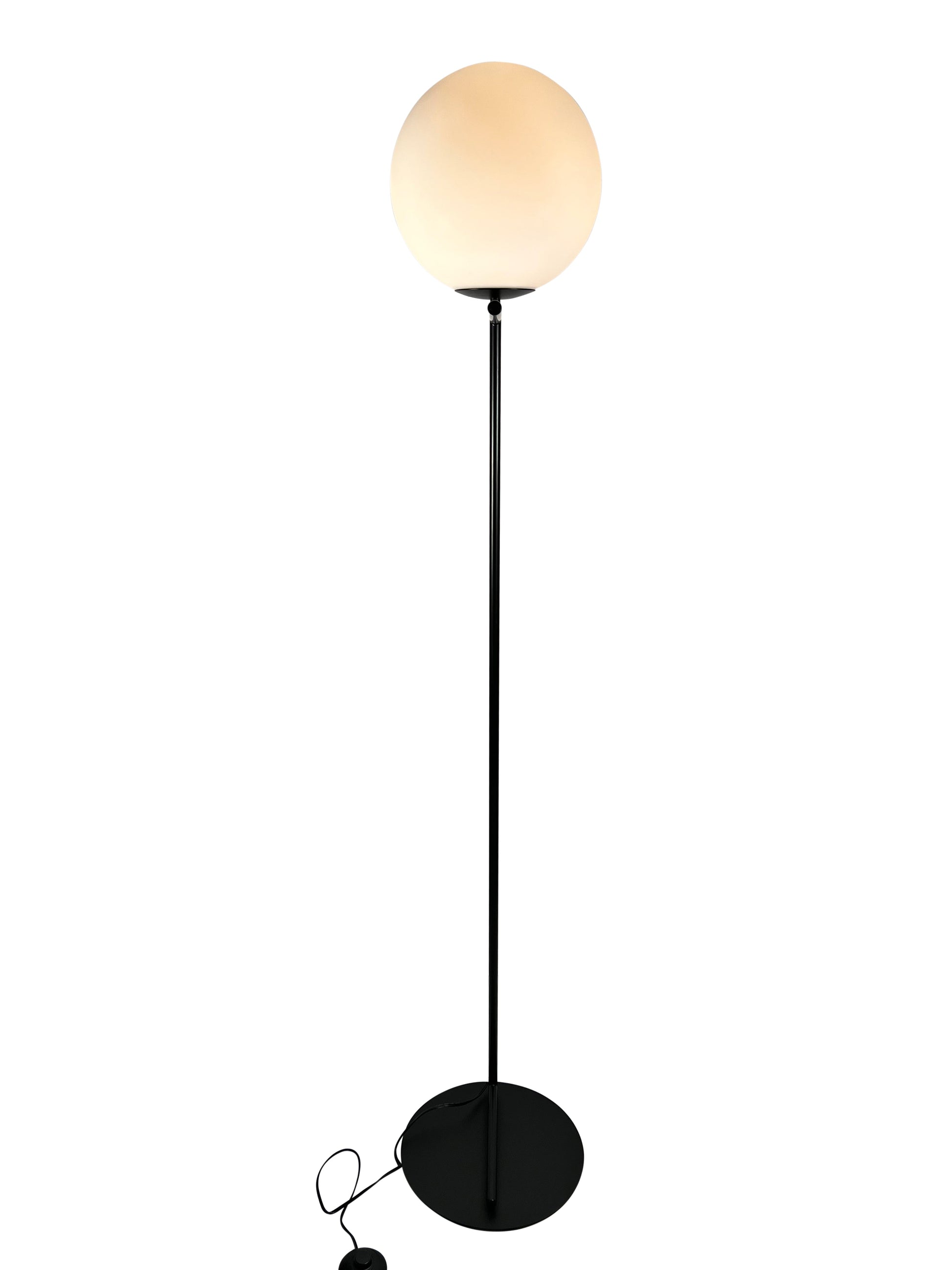 EQ Light Mid Century 57" Black Floor Lamp With White Globe Glass Shade