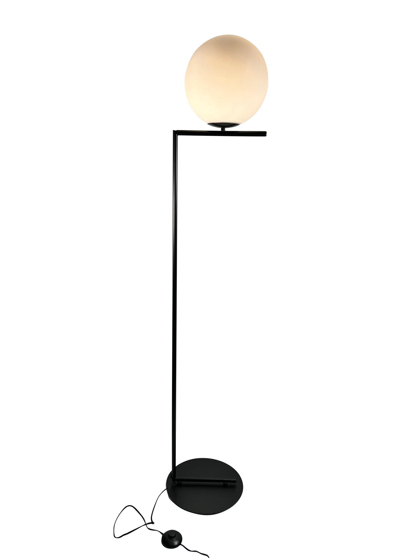 EQ Light Mid Century 57" Black Floor Lamp With White Globe Glass Shade