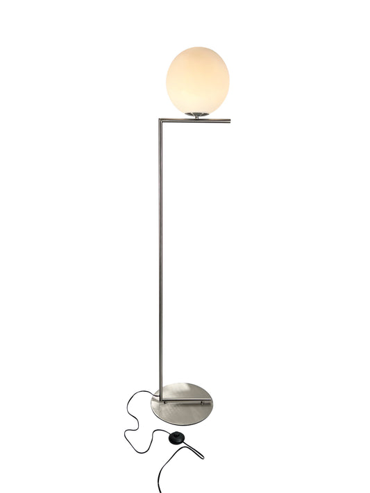 EQ Light Mid Century 57" Satin Nickel Floor Lamp With White Globe Glass Shade