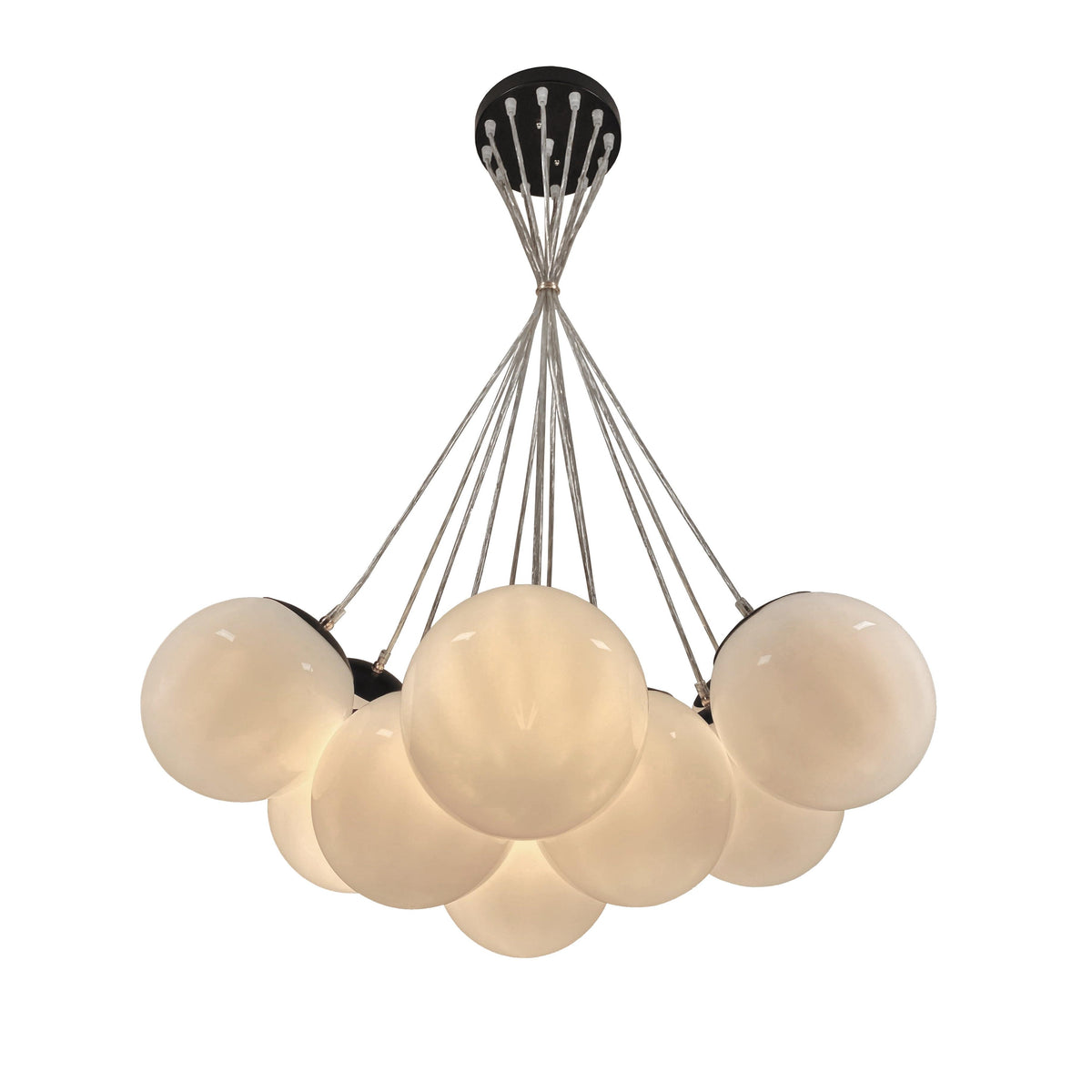 EQ Light Multi Pendant 34" Black & Brass 13-Light Chandelier With White Globe Cloud Shades