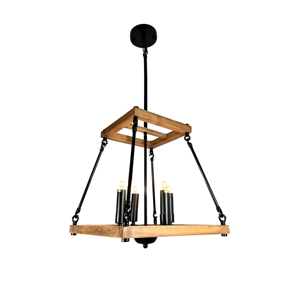 EQ Light Noil 17" Black & Wood 4-Light Chandelier