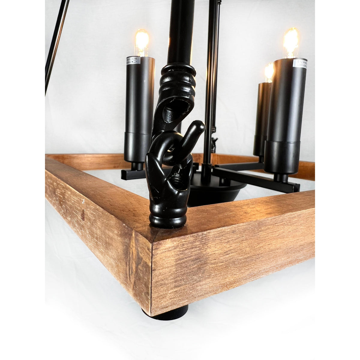 EQ Light Noil 17" Black & Wood 4-Light Chandelier