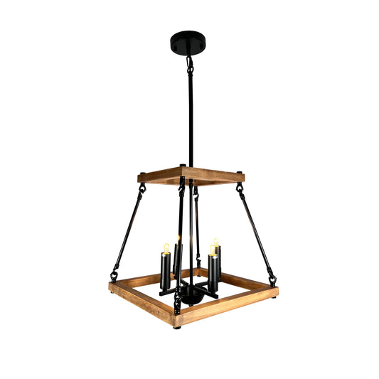 EQ Light Noil 17" Black & Wood 4-Light Chandelier