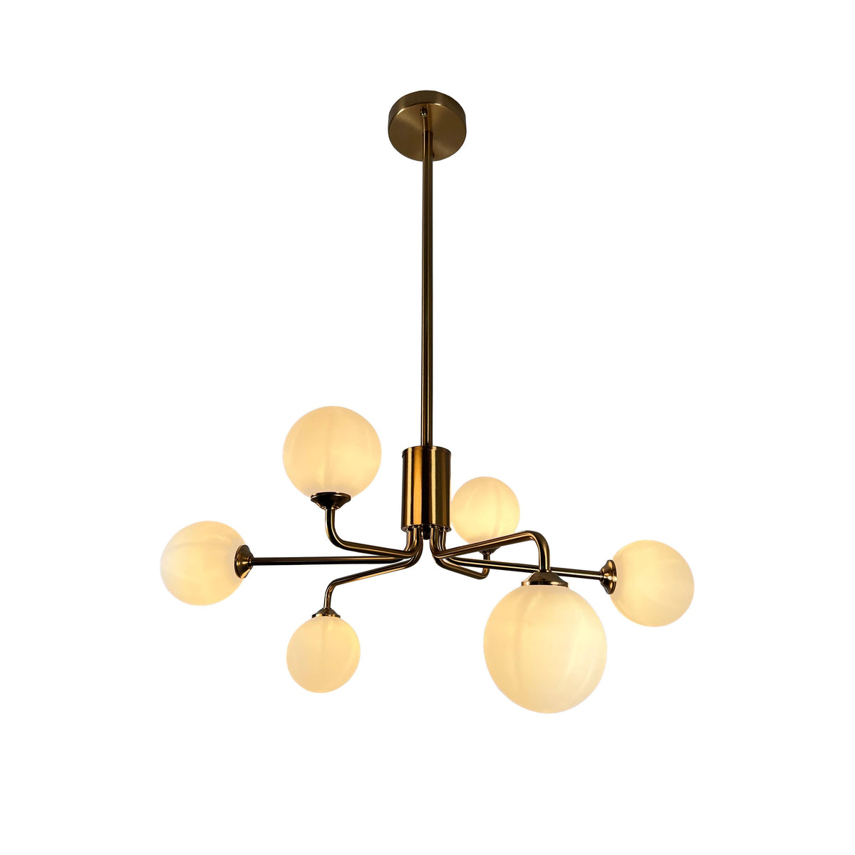 EQ Light Ootzil 14" Satin Brass 6-Light Chandelier With White Glass Globes