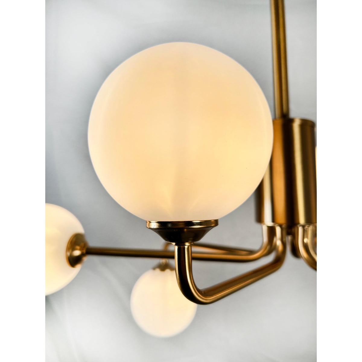 EQ Light Ootzil 14" Satin Brass 6-Light Chandelier With White Glass Globes