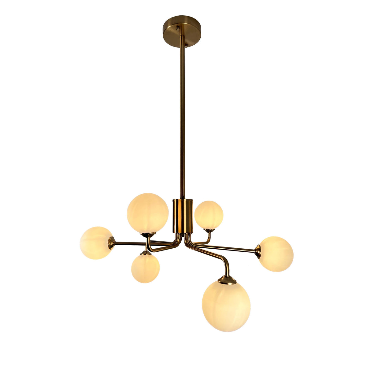 EQ Light Ootzil 14" Satin Brass 6-Light Chandelier With White Glass Globes
