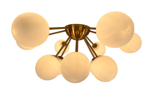 EQ Light Ootzil 19" Satin Brass 12-Light Semi Flush Mount With White Glass Globes