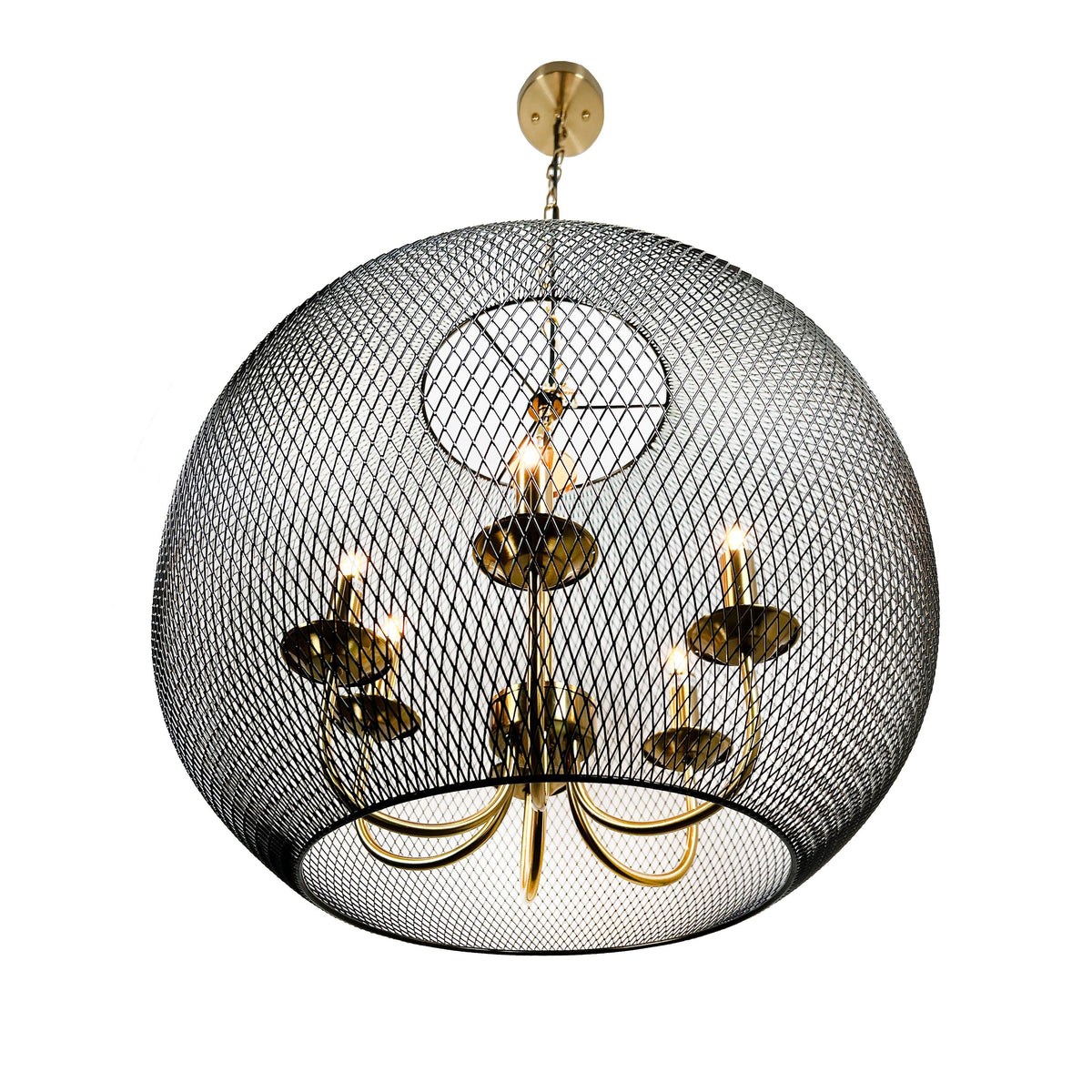 EQ Light Yamil 25" Satin Brass 6-Light Chandelier With Black Basket Shade