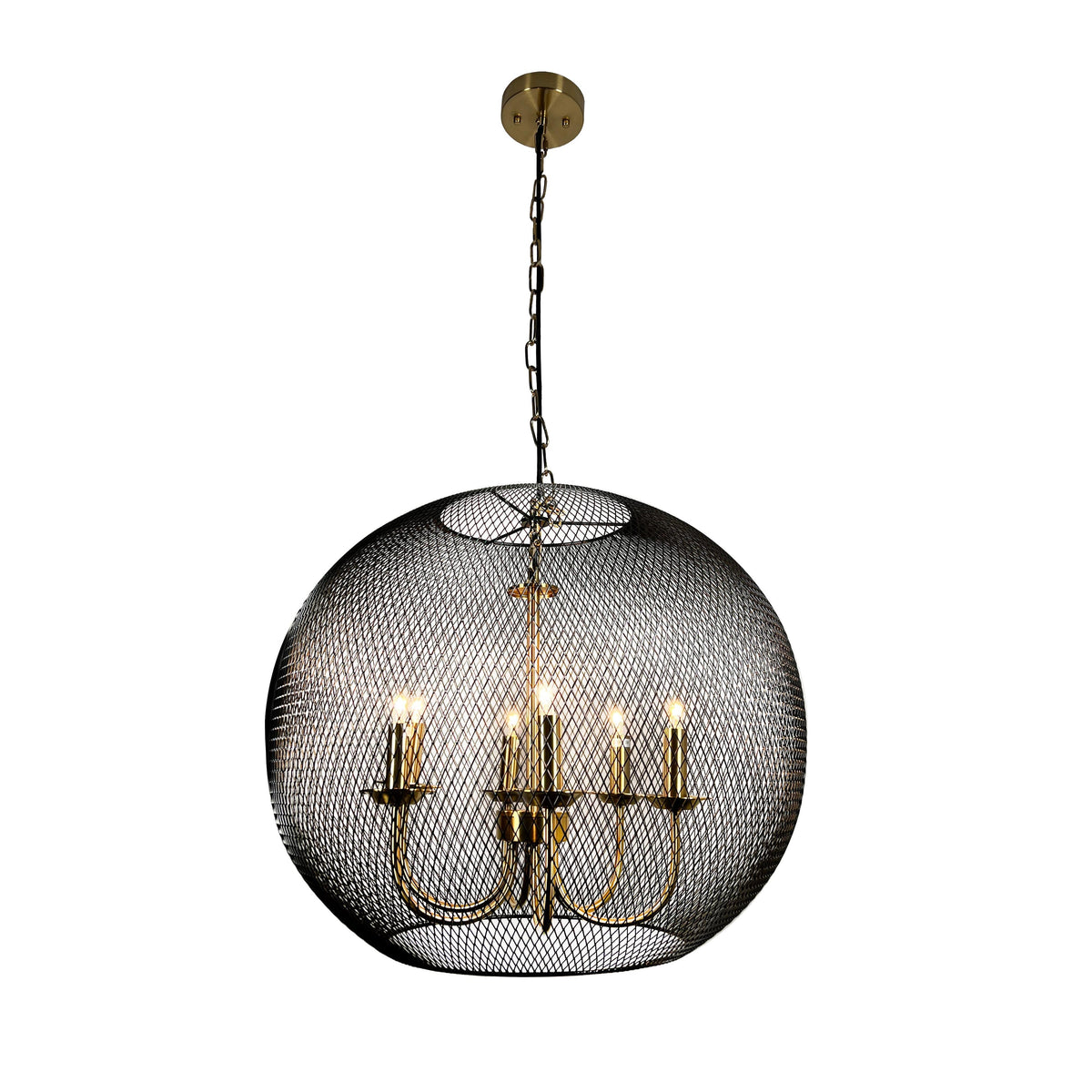 EQ Light Yamil 25" Satin Brass 6-Light Chandelier With Black Basket Shade