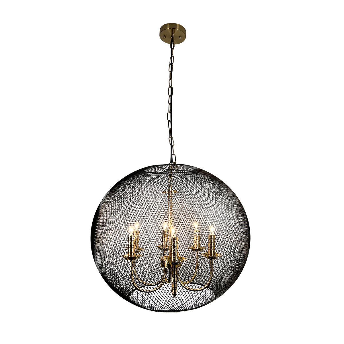 EQ Light Yamil 25" Satin Brass 6-Light Chandelier With Black Basket Shade