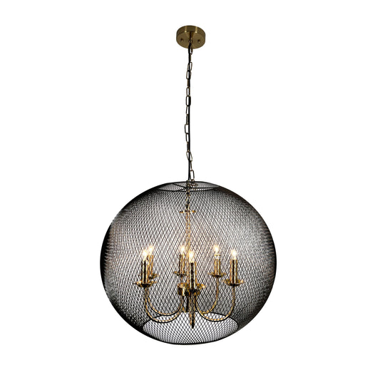 EQ Light Yamil 25" Satin Brass 6-Light Chandelier With Black Basket Shade