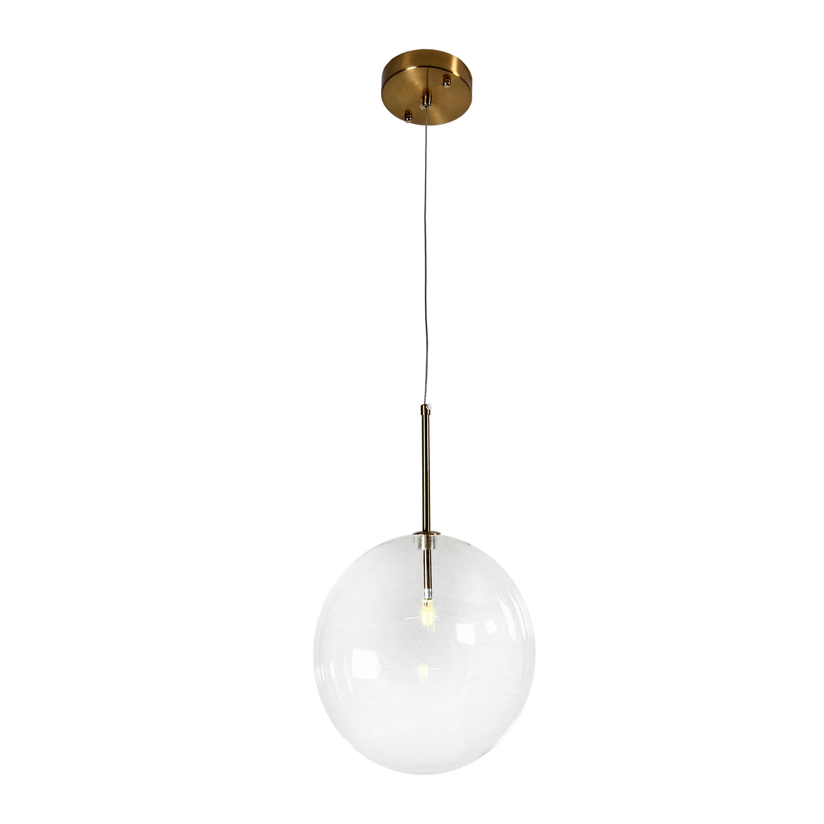 EQ Light Yumil 11" Satin Brass Pendant Light With Clear Globe Glass Shade