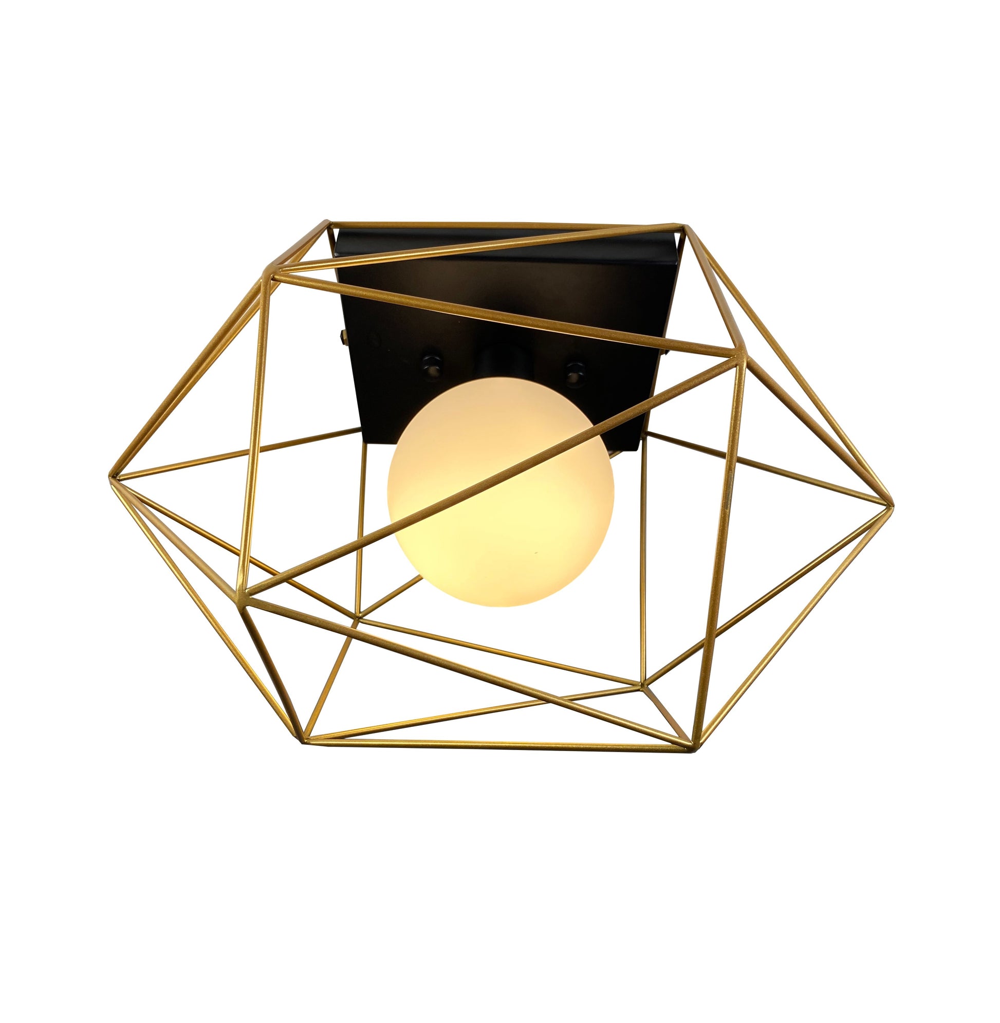 EQ Light Yumil Modern 14" Black & Gold 1-Light Geometric Semi Flush Mount