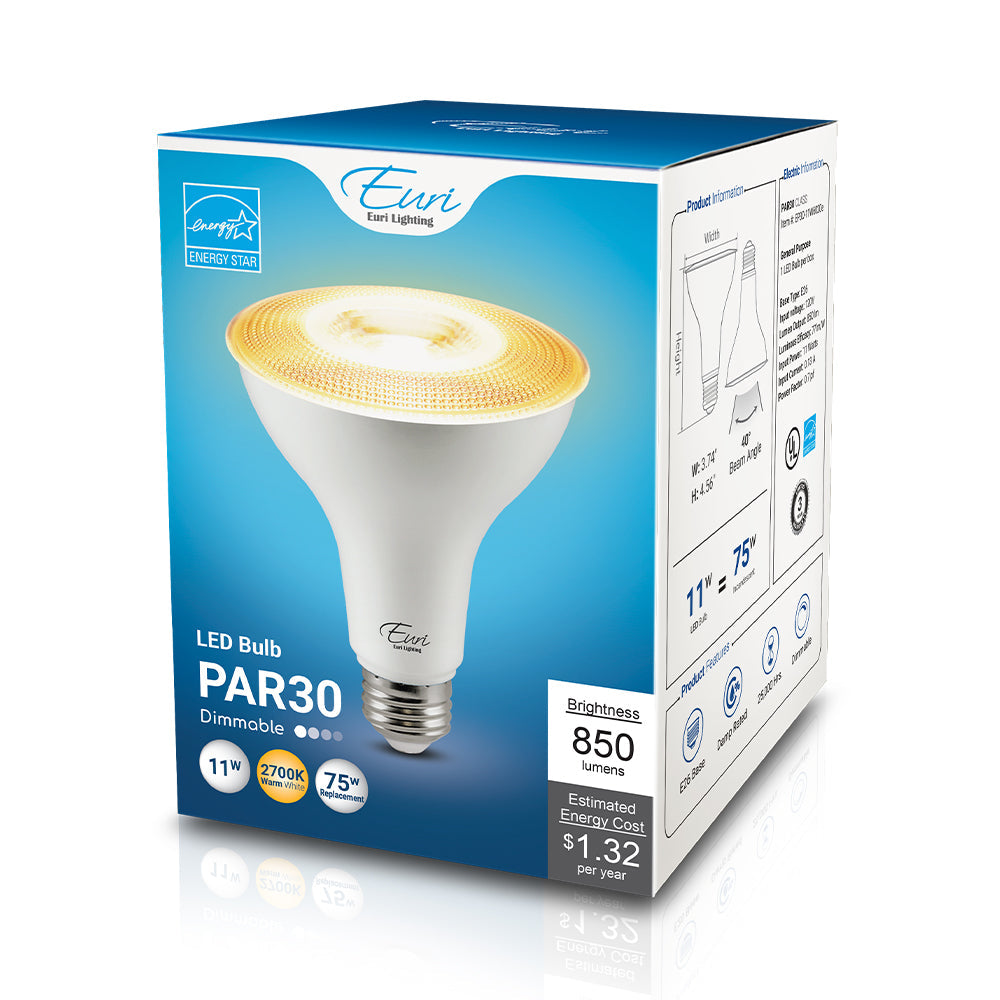 Euri Lighting 11W Dimmable 2700K Long Neck Halogen Look LED Wide Spot Bulb
