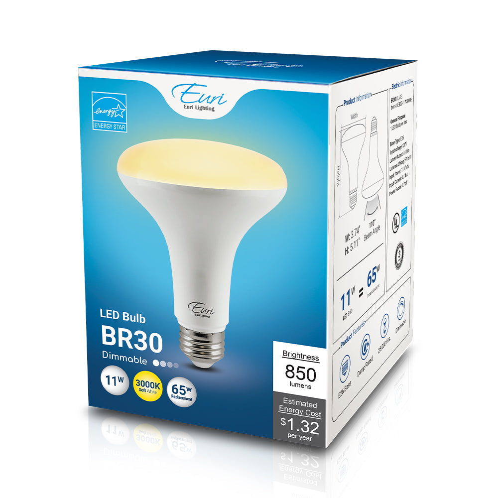 Euri Lighting 11W Dimmable 3000K LED Flood Bulb