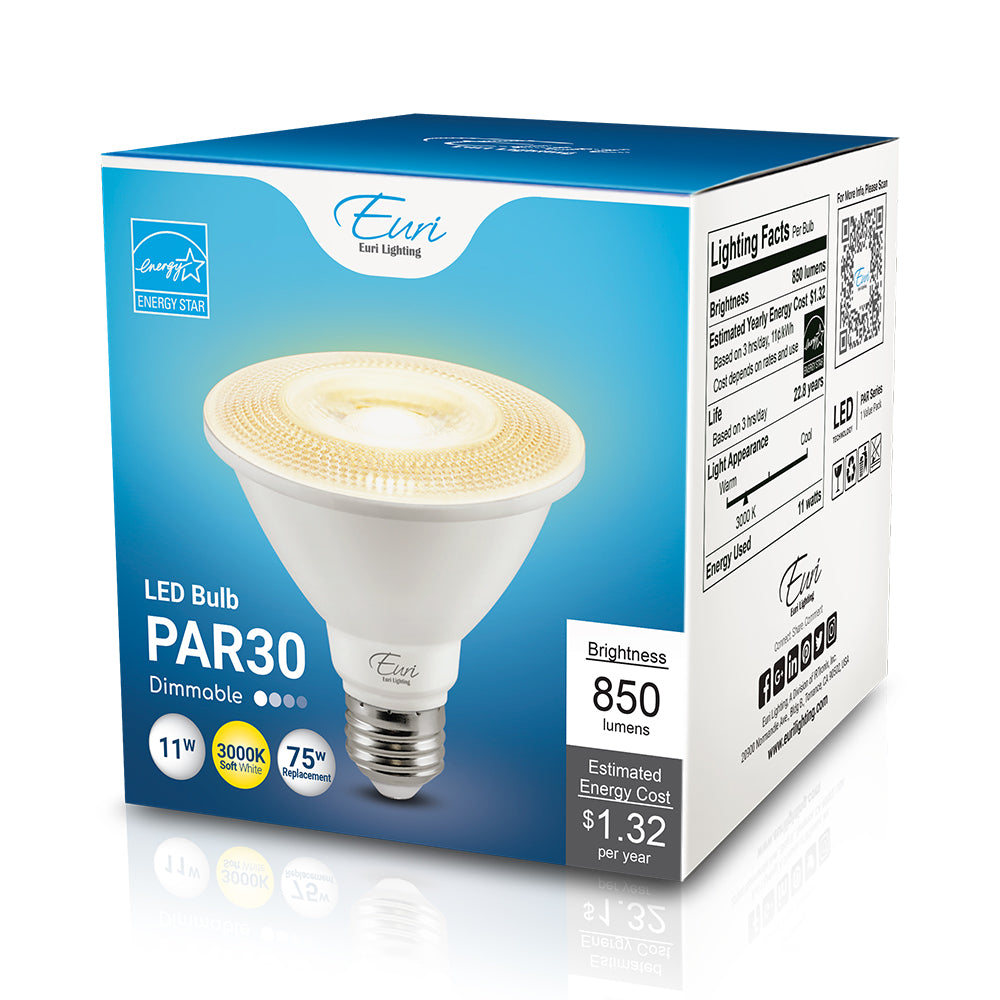 Euri Lighting 11W Dimmable 3000K Short Neck Halogen Look LED Wide Spot Bulb
